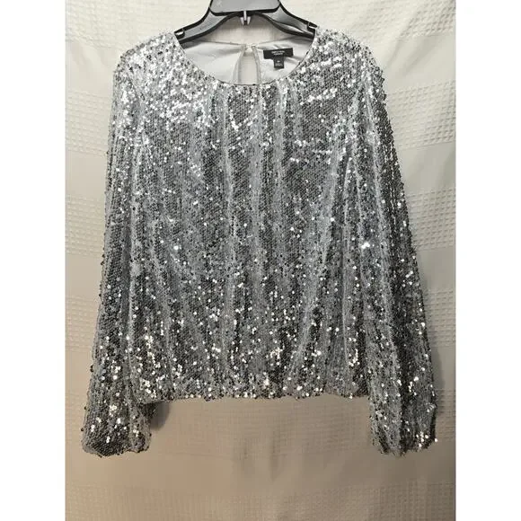 Simply Vera Vera Wang Gold Sequin Blouse Balloon Sleeve Party Top Size Medium - Picture 1 of 6